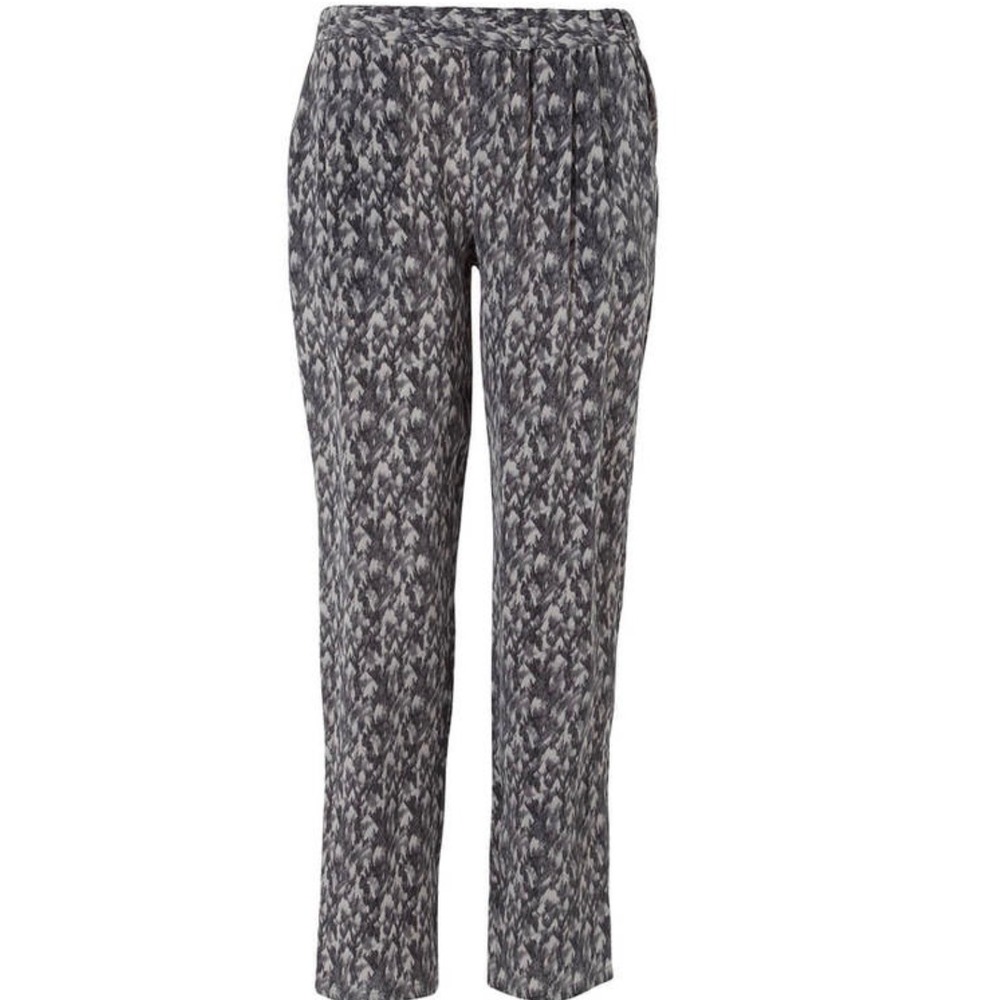 $295 Joie 100% Silk Gage Gray Abstract Pull On Elastic Waist Pants XS Old Money